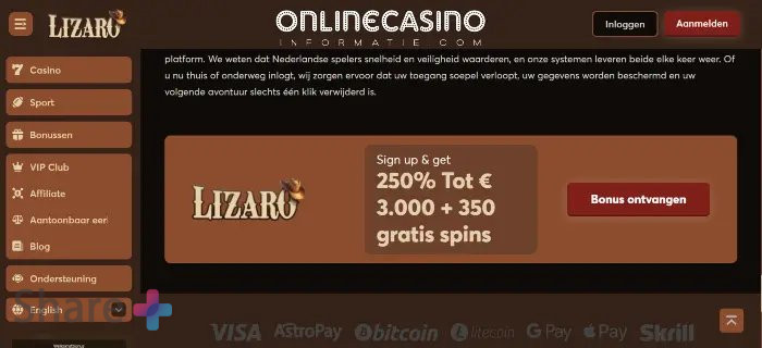 Lizaro Casino Online: Echt Geld Spelen in Nederland met een Grote Bonus - overview